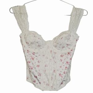Forever 21 Floral Lace Corset Bustier Top White Pink Size 10/12 92A